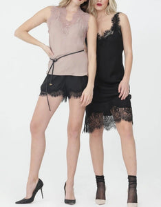 Gina Silk and Lace Camisole in Black
