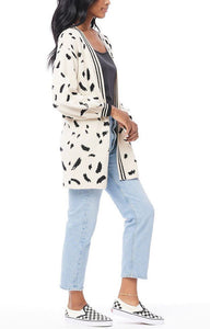 Kesha Long-sleeved Cardigan in Vanilla with Black Splotches